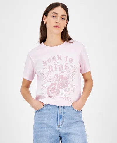 Grayson Threads, The Label Juniors' Born To Ride Graphic T-shirt In Ballet Slipper