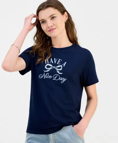 Grayson Threads, The Label Juniors' Bow Graphic-print Tee In Blue