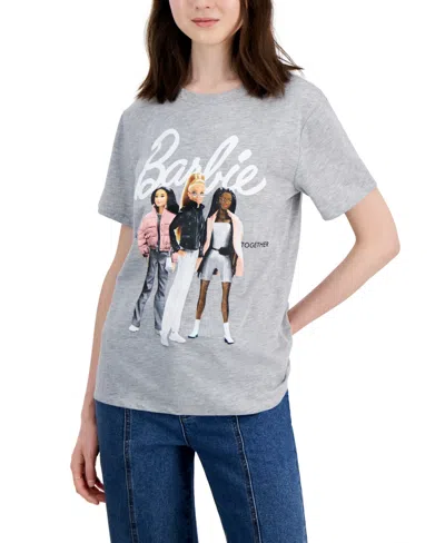 Grayson Threads, The Label Juniors' Cotton Barbie Crewneck Tee In Heather Grey
