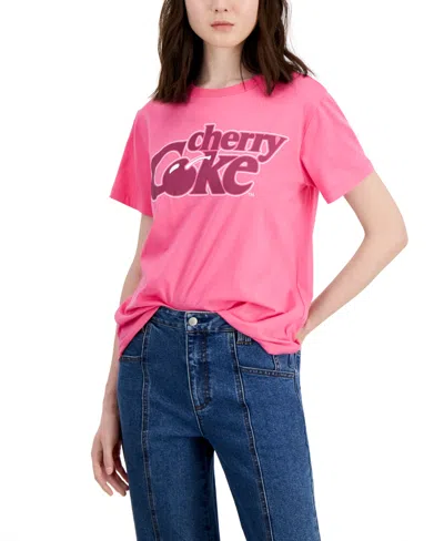 Grayson Threads, The Label Juniors' Cotton Cherry Coke Crewneck Tee In Hot Pink