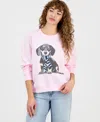 Grayson Threads, The Label Juniors' Dachshund Fleece Crewneck Sweatshirt In Pink