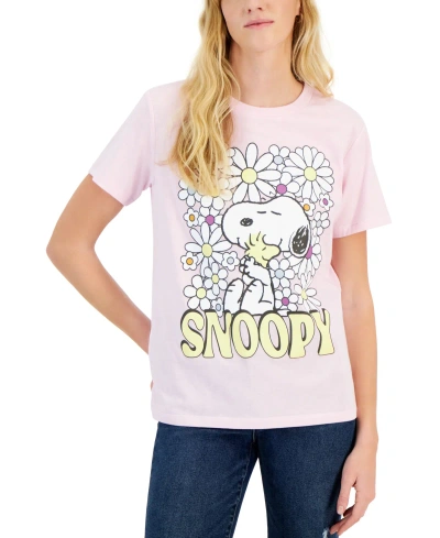 Grayson Threads, The Label Juniors' Floral Snoopy Graphic Tee In Pink