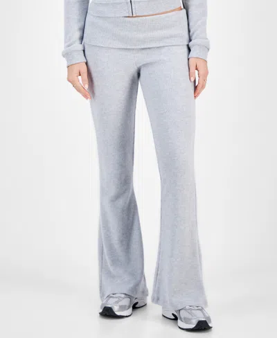 Grayson Threads, The Label Juniors' Cozy Waffle Knit Foldover Waist Pants In Lt Heather Grey