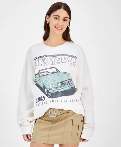 Grayson Threads, The Label Juniors' Ford Mustang Graphic Sweatshirt In Coconut Milk