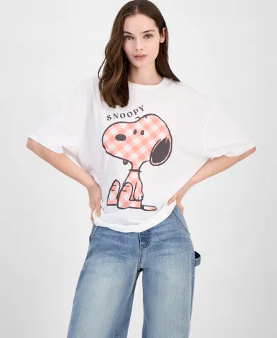 Grayson Threads, The Label Juniors' Gingham Snoopy Graphic T-shirt In White