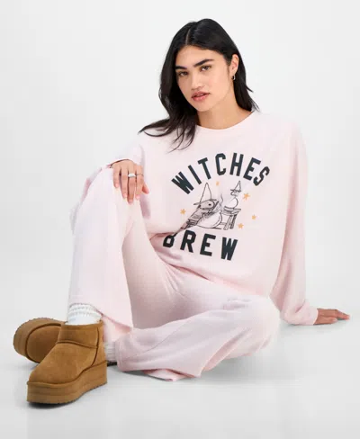Grayson Threads, The Label Juniors' Halloween Snoopy Thermal Crewneck In Pink