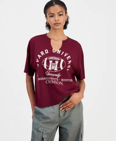 Grayson Threads, The Label Juniors' Harvard Notched-neck Graphic T-shirt In Burgundy