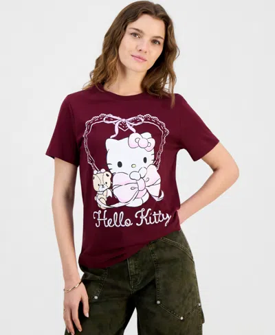 Grayson Threads, The Label Juniors' Hello Kitty Bow Graphic-print Tee In Burgundy