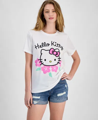 Grayson Threads, The Label Juniors' Hello Kitty Hibiscus Graphic T-shirt In Bright White