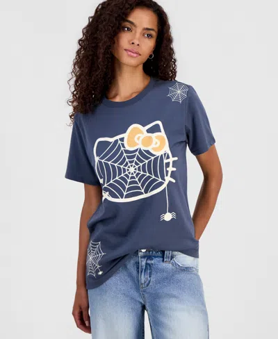 Grayson Threads, The Label Juniors' Hello Kitty Spiderweb Graphic-print T-shirt In Turbulence