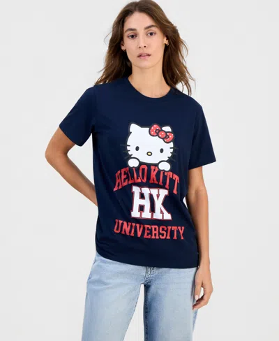Grayson Threads, The Label Juniors' Hello Kitty University Short-sleeve T-shirt In Blue