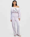 Grayson Threads, The Label Grayson Threads The Label Juniors Hello Kitty Velour Off The Shoulder Sweatshirt Joggers In Purple