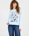 Grayson Threads, The Label Juniors' Hello Kitty Winter Grid Fleece Crewneck Sweatshirt In Blue