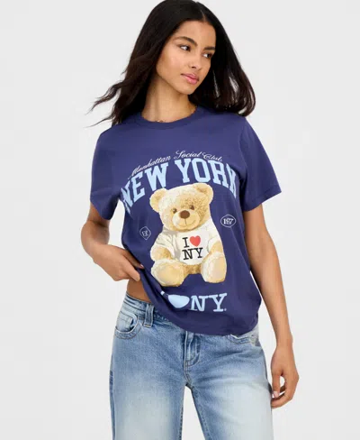 Grayson Threads, The Label Juniors' I Love Ny Bear Graphic-print Tee In Blue