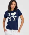 Grayson Threads, The Label Juniors' I Love Ny Polka Dot T-shirt In Blue