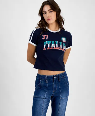 Grayson Threads, The Label Juniors' Italia Ringer T-shirt In Navy Blazer