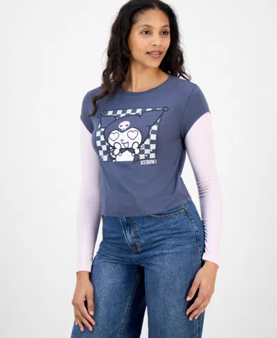 Grayson Threads, The Label Juniors' Kuromi Long Sleeve Layered Tee In Gray