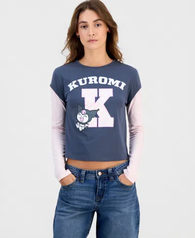 Grayson Threads, The Label Juniors' Kuromi Long-sleeve Layered-look Top In Blue