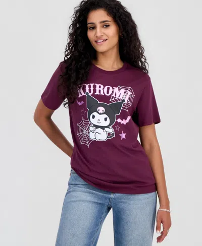 Grayson Threads, The Label Juniors' Kuromi Spiderweb Graphic-print T-shirt In Mauve Wine