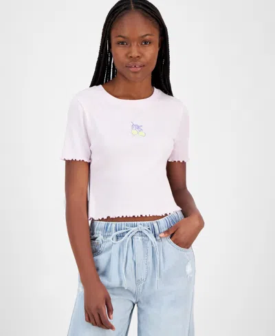 Grayson Threads, The Label Juniors' Lemon Lettuce-edge Baby Tee In Pink