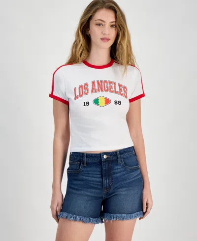 Grayson Threads, The Label Juniors' Los Angeles Ringer T-shirt In Bright White