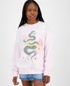 Grayson Threads, The Label Juniors' Lunar New Year Snake Floral Print Sweatshirt In Pink