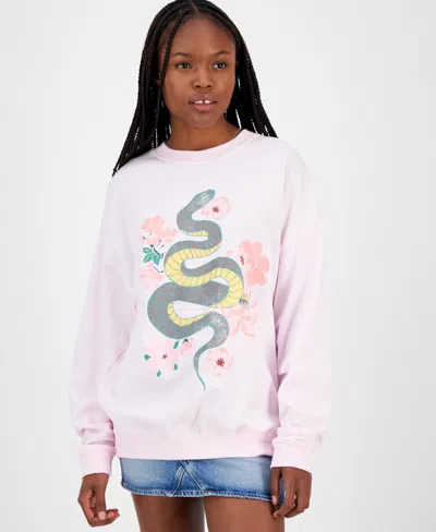 Grayson Threads, The Label Juniors' Lunar New Year Snake Floral Print Sweatshirt In Pink