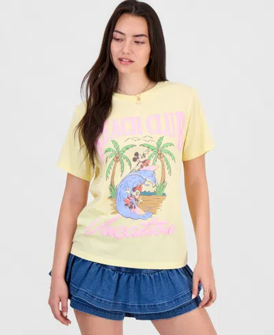 Grayson Threads, The Label Juniors' Mickey Minnie Surf Graphic T-shirt In Yellow