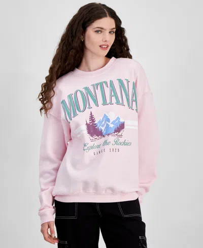 Grayson Threads, The Label Juniors' Montana Graphic Crewneck Sweatshirt In Pink