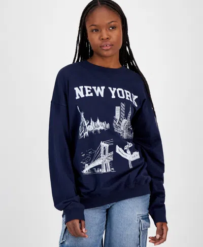 Grayson Threads, The Label Juniors' New York City Graphic Sweatshirt In Navy