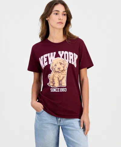 Grayson Threads, The Label Juniors' New York Dog Short-sleeve T-shirt In Burgundy
