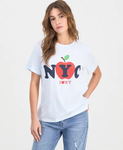 Grayson Threads, The Label Juniors' Nyc Apple Graphic Print Crewneck T-shirt In Multi