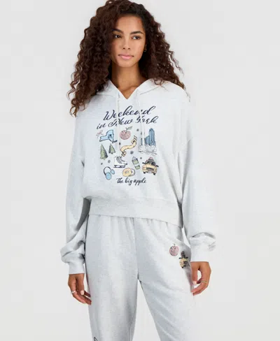 Grayson Threads, The Label Juniors' Nyc Flc Graphic Long-sleeve Hoodie In Gray