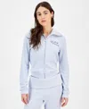 Grayson Threads, The Label Juniors' Off-duty Princess Cozy Waffle Knit Zip-up Top In Light Blue