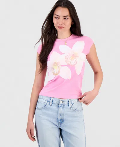 Grayson Threads, The Label Juniors' Orchid Graphic T-shirt In Pink