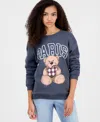 Grayson Threads, The Label Juniors' Paris Bear Fleece Sweatshirt In Gray