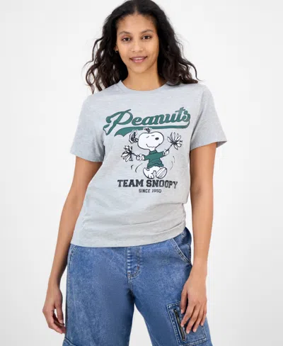 Grayson Threads, The Label Juniors' Peanuts Snoopy Cheer T-shirt In Gray
