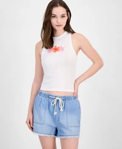 Grayson Threads, The Label Juniors' Pointelle Hibiscus Graphic Tank Top In White