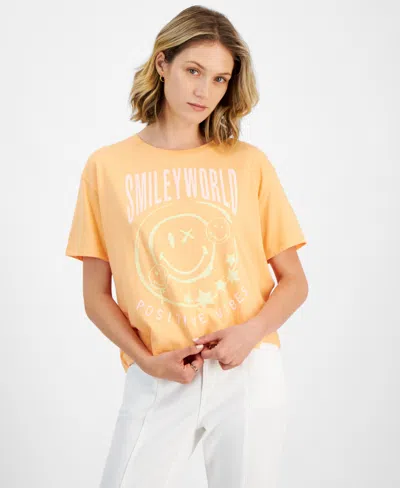 Grayson Threads, The Label Juniors' Smiley Graphic T-shirt In Orange