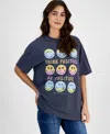 Grayson Threads, The Label Juniors' Smiley World Grid T-shirt In Turbulence