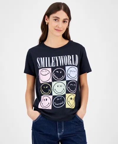 Grayson Threads, The Label Juniors' Smileyworld Graphic-print T-shirt In Black