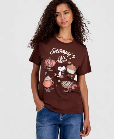 Grayson Threads, The Label Juniors' Snoopy Fall Market Graphic-print T-shirt In Shaved Chocolate
