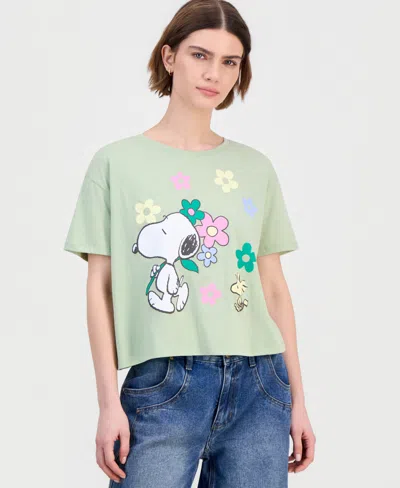Grayson Threads, The Label Juniors' Snoopy Floral Graphic T-shirt In Green
