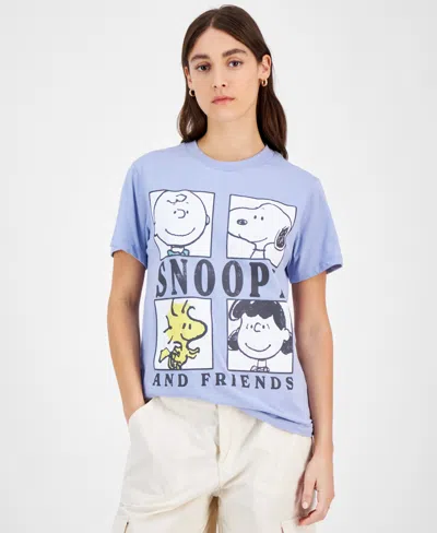Grayson Threads, The Label Juniors' Snoopy Friends Grid Graphic T-shirt In Frozen Peri