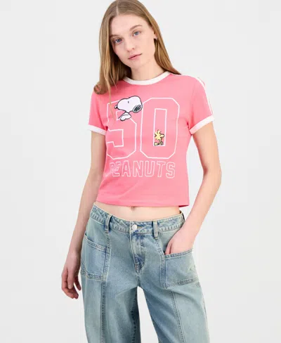Grayson Threads, The Label Juniors' Snoopy Graphic Ringer T-shirt In Pink