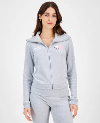 Grayson Threads, The Label Grayson Threads The Label Juniors Snoopy Graphic Zip Front Top Waffle Knit Foldover Waist Pants In Lt Heather Grey