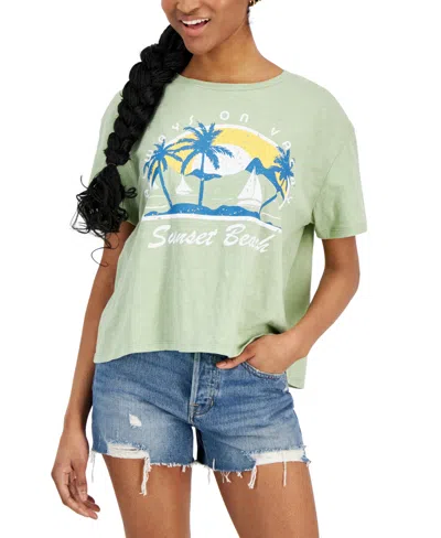 Grayson Threads, The Label Juniors' Sunset Beach Cotton Short-sleeve T-shirt In Green