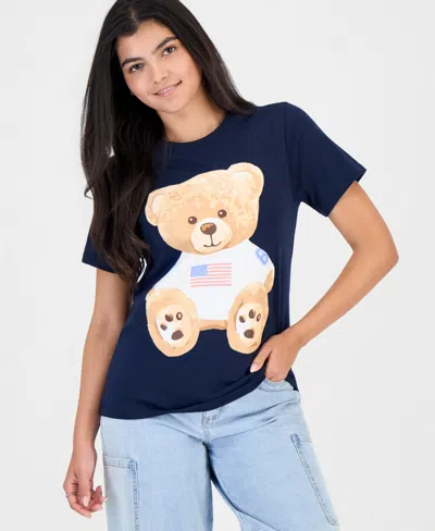 Grayson Threads, The Label Juniors' Teddy Usa Flag Teddy Bear Graphic T-shirt In Multi