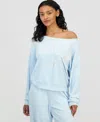 Grayson Threads, The Label Juniors' West Village Off-the-shoulder Velour Sweatshirt In Blue
