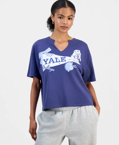 Grayson Threads, The Label Juniors' Yale Graphic T-shirt In Blue